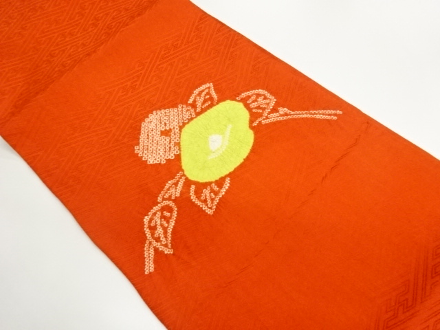 絞り椿模様開き名古屋帯（額縁仕立て）